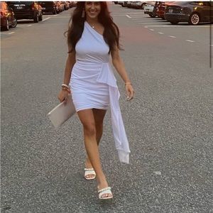 Showpo side tie cutout one shoulder white dress